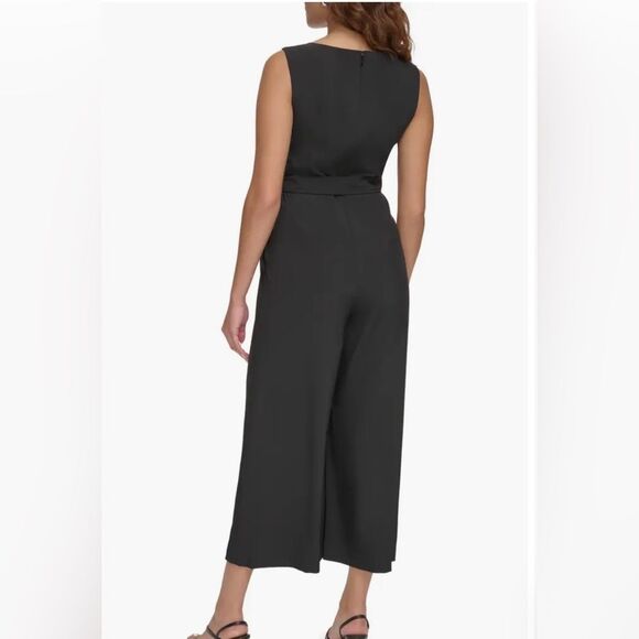 NWT Calvin Klein Women's Sleeveless V-Neck Tie Waist Wide Leg Jumpsuit Sz 10 - Picture 9 of 14
